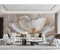 XDOUBAO Papier Peint Moderne Tridimensionnel Feuille D'or Blanc Lotus Art Encre Paysage Peinture TV Canapé Fond Mur Papier Peint Salon Restaurant Café Mural,3D,250x175cm