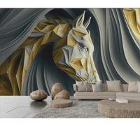 XDOUBAO Papier Peint Moderne Tridimensionnel Géométrique Jaune Et Blanc Tête De Cheval Relief Gris Dessin Au Trait TV Canapé Fond Mur Papier Peint Salon Restaurant Café Mural,3D,350x245cm