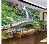 XDOUBAO Papier peint mural 3D Petit pont Eau courante Cascade Paysage Photo Papiers peints Décoration d'intérieur, 3D, 300x210cm