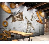 XDOUBAO Papier Peint Mural En Ciment Nostalgique, Délicieux Gâteaux Peints À La Main, Boulangerie, Thé De L'après-midi, Restaurant Occidental, Fond Mural De Café,3D,150x105cm