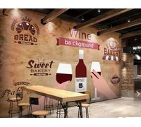 XDOUBAO Papier Peint Mural Nostalgique Peint À La Main Sur Le Thème Du Vin Rouge, Centre Commercial, Bar, Thé De L'après-midi, Restaurant Occidental, Fond D'écran Mural Pour Café,3D,200x140cm