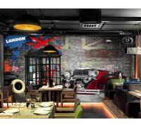 XDOUBAO Papier Peint Nostalgique Rétro Brique Mur Cabine Téléphonique Musique Bar Magasin De Boissons Thé De L'après-midi Restaurant Occidental Fond Mur Papier Peint Café Mural,3D,300x210cm