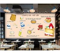 XDOUBAO Papier Peint Peint À La Main, Thème De Cuisson, Délicieux Dessert, Boulangerie, Thé De L'après-midi, Restaurant Occidental, Fond Mural, Café,3D,250x175cm