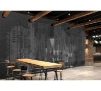 XDOUBAO Papier Peint Rétro Mur De Briques Abstrait Moderne Ville Silhouette Bar Dessert Café Fond Mural Restaurant Occidental Papier Peint,3D,350x245cm