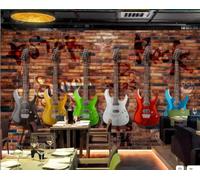 XDOUBAO Papier Peint Rétro Mur De Briques En Trois Dimensions Guitare Électrique Bar De Musique Après-midi Thé Café Fond Mural Restaurant Occidental Papier Peint,3D,300x210cm