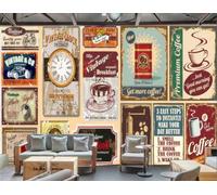 XDOUBAO Papier Peint Rétro Nostalgique, Affiche De Café Anglais, Dessert, Magasin De Boissons, Thé De L'après-midi, Restaurant Occidental, Papier Peint Mural De Fond De Café,3D,300x210cm