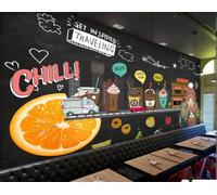 XDOUBAO Papier Peint Tableau Noir De Mode Peint À La Main, Magasin De Boissons Aux Fruits, Thème De Café, Thé De L'après-midi, Fond De Restaurant Occidental, Papier Peint Mural De Café,3D,400x280cm