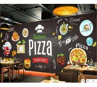 XDOUBAO Papier Peint Tableau Noir De Mode Peint À La Main, Pizzeria Burger Gourmet Thé De L'après-midi Restaurant Occidental Fond D'écran Mural De Café,3D,200x140cm