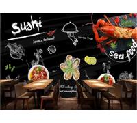 XDOUBAO Papier Peint Tableau Noir Peint À La Main Pour Restaurant De Fruits De Mer, Sushi, Snack-bar, Thé De L'après-midi, Restaurant Occidental, Fond D'écran Mural Pour Café,3D,200x140cm
