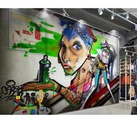 XDOUBAO Papier Peint Tridimensionnel Graffiti Tendance Thème Bar Magasin De Vêtements Centre Commercial Hall Après-midi Thé Restaurant Occidental Fond Mur Papier Peint Café Mural,3D,300x210cm