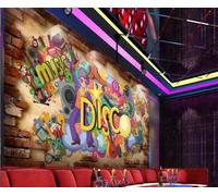 XDOUBAO Papier Peint Tridimensionnel Nostalgique Brique Wall Street Graffiti Musique Thème Bar Magasin De Boissons Thé De L'après-midi Restaurant Occidental Fond D'écran Mural Café Mural,3D,250x175cm