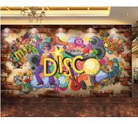 XDOUBAO Papier Peint Tridimensionnel Nostalgique Mur De Briques Dessin Animé Rue Graffiti Musique Thème Bar Après-midi Thé Restaurant Occidental Fond Mur Papier Peint Café Mural,3D,200x140cm