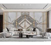 XDOUBAO Wallpaper Modern Minimalist Gold Vertical Strips Spliced gray Marble Slate TV Sofa Background Wall Wallpaper Living Room Bedroom Dining Room Mural,3D,200x140cm