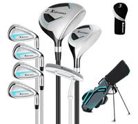 XDriveMax Ensemble de Club de Golf pour Femmes gaucher 8 Pièces, avec Sac de Support avec Housse de Pluie, Bois de Fairway 3# avec Couvre-tête, 5# Hybride, 5#, 7#, 9# S# Fer et Putter