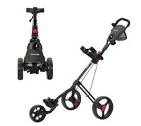 XDriveMax GC27 Chariot de Golf à 3 Roues, Chariot de Golf Pliant Sac léger Pull Cart Chariot pour Clubs et Sac avec Porte-Gobelet Porte-Carte de Score/Compartement de Stockage (Noir)