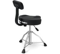 XDrum BeatSeat Tabouret batterie avec dossier, assise selle, support lombaire, simili cuir noir, réglage pneumatique 45-60 cm, pieds antidérapants en caoutchouc, double barre.