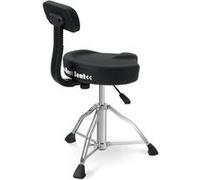 XDrum BeatSeat Tabouret batterie avec dossier, assise selle, support lombaire, simili cuir noir, réglage pneumatique 45-60 cm, pieds antidérapants en caoutchouc, double barre.