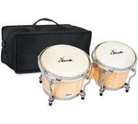 XDrum Bongos Pro Nature - 2 Tambours de 6,5" (17 cm) et 7,5" (20 cm) de diamètre - Bongos avec peaux naturelles accordables, clé d’accord et housse - Tambours en bois couleur naturelle