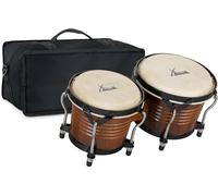 XDrum Bongos Pro Tobacco - 2 tambours de 6,5" (17 cm) et 7,5" (20 cm) de diamètre - Bongos avec peaux naturelles accordables, clé d’accordage et housse - Tambours en bois marron