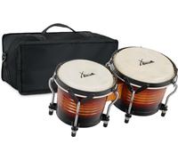 XDrum Bongos Pro Vintage Sunburst - 2 tambours de 6,5" (17 cm) et 7,5" (20 cm) de diamètre - Bongos avec peaux naturelles accordables, clé d’accordage et housse - Tambours en bois rouge-brun