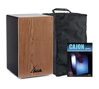 XDrum Cajon El Bajo Bass Port Black/Walnut Set - Cajon avec Bass Port, surfaces de frappe en placage bois noble & tapis de caisse claire fixé incl. housse & école de cajon pour débutants