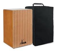 XDrum Cajon El Bajo Bass Port Walnut/Zebra incl. sac, Bass Port intégré | Corps: HPL (High Pressure Laminate), Partie supérieure de la surface de frappe vissée, Surface de frappe: placage Zebrano
