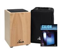 XDrum Cajon Primero Naturel - Caisse de percussion incl. sac à dos et école - Caisse de percussion avec son de caisse claire - Caisse en bois avec housse de transport