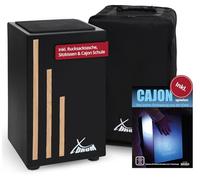 XDrum Cajon Primero Negra - caisse de percussion incl. sac à dos et école - caisse de percussion avec son de caisse claire - caisse en bois avec housse de transport
