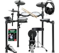 XDrum DD-460P E-Drum Kit Home Set - Batterie électronique compacte - 25 kits et 15 morceaux - Mesh Heads - Pack économique incluant tabouret, casque, baguettes et méthode - Noir