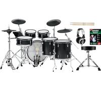 XDrum DD-670 PLUS Mesh E-Drum Kit - batterie électronique avec vraie HiHat et fûts en bois - pad de grosse caisse 20" - 720 sons - incl. hardware - tabouret, casque, baguettes & école - Black Sparkle