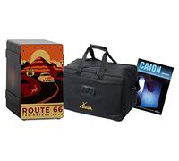XDrum Design Series Cajon "Route 66" Set - Cajon design avec impression vintage - Bass port intégré - Corps en HPL effet caisse à bananes - Effet snare - incl. sac et école de cajon