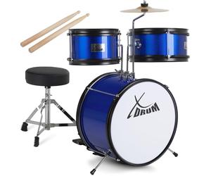 XDrum Junior KIDS Batterie in ole - Batterie Compacte Pour Enfants - Pour Enfants De 3 À 5 Ans - Montage Très Facile - Avec École, Tabouret, Baguettes e Réglage - Bleu
