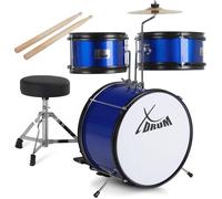 XDrum Junior KIDS Batterie incl. École - Batterie Compacte Pour Enfants - Pour Enfants De 3 À 5 Ans - Montage Très Facile - Avec École, Tabouret, Baguettes & Clé De Réglage - Bleu