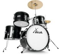 Kit Batterie Acoustique 16'' pour Enfant Junior Set Pedal Tabouret Baguette Noir