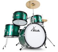 XDrum Junior Pro Batterie Enfant Emerald Green Sparkle - adaptée de 5 à 9 ans - Drumset avec accessoires complets - incl. école - Vert