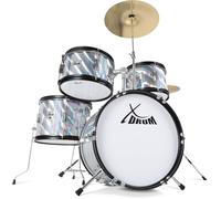 XDrum Junior Pro Batterie Enfant Laser Silver - adaptée de 5 à 9 ans - Drumset avec accessoires complets - incl. école - Argent