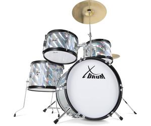 XDrum Junior Pro Batterie Enfant Laser Silver in ole, Pédale | Matériel 5 pièces simple, Batterie composée de, Grosse caisse 16", HiHat 10", Caisse claire 12", Deux toms 10" et 11"