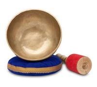 XDrum Omshanti Bol Tibétain 22 cm Ensemble Complet, Fait main en Inde | Matériau: alliage de laiton, Diamètre: env. 22 cm, Poids: env. 1500 g, Couleur: dorée, Coussin, Forme ronde, Diamètre: 11 cm