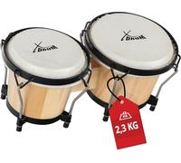 XDrum PERC Bongos Club Bordeaux - 2 tambours de 6" et 7" - Bongos avec peaux naturelles accordables et clé d’accord - Tambours en bois naturel