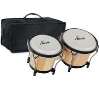 XDrum PERC Bongos Club Natur - 2 Tambours de 6" et 7" - Bongos avec peaux naturelles accordables et clé d’accordage - Tambours en bois naturel - Set avec sac bongos rembourré en nylon