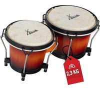 XDrum PERC Bongos Club Rouge Vin - 2 Tambours de 6" et 7" - Bongos avec peaux naturelles accordables et clé d'accord - Tambours en bois Vintage Sunburst