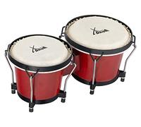 XDrum PERC Bongos Club Rouge Vin - 2 tambours de 6" et 7" - Bongos avec peaux naturelles accordables et clé d'accord - Tambours en bois rouge vin