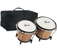 XDrum PERC Bongos Club Tobacco - 2 tambours de 6" et 7" - Bongos avec peaux naturelles accordables et clé d’accord - Tambours en bois Tobacco - Set incl. housse de bongo matelassée en nylon