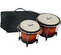 XDrum PERC Bongos Club Vintage Sunburst - 2 tambours de 6" et 7" - Bongos avec peaux naturelles accordables et clé d’accordage - Tambours en bois Sunburst - Set incl. housse rembourrée en nylon
