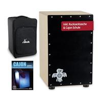 XDrum PERC CP-481 Cajon Peruana Black Wood Set (Set incl. cajon avec corps en bouleau & effet snare, sac à dos assorti pour transport et rangement sécurisés et école de cajon pour débutants)