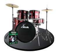 XDrum Rookie 20" Studio Batterie Complète Ruby Red - Idéal pour Débutants - Matériel Stylé en Noir - Inclut Baguettes, Guide de Montage et École de Batterie - Rouge