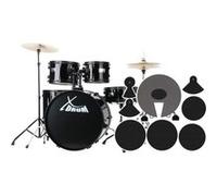 XDrum Rookie Set Batterie Drumset Noir (22" BD, 10",12",14" TT,14" SD, cymbales d'entraînement Hi-Hat 14", Crash-Ride 16", incluant école et set de sourdines)