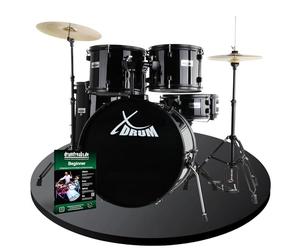 XDrum Rookie 22" Standard Batterie Complète Noire - Idéal pour Débutants - Matériel Stylé en Noir - In aguettes 5B, Notice de Montage et École de Batterie - Noir