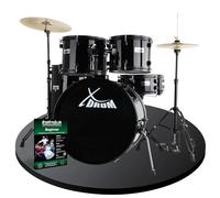 XDrum Rookie 22" Standard Batterie Complète Noire - Idéal pour Débutants - Matériel Stylé en Noir - Incl. Baguettes 5B, Notice de Montage et École de Batterie - Noir