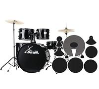 XDrum Rookie Set Batterie Drumset Noir (22" BD, 10",12",14" TT,14" SD, cymbales d'entraînement Hi-Hat 14", Crash-Ride 16", incluant école et set de sourdines)